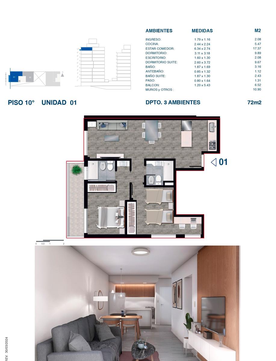 Departamento monoambiente , amenities - Juan M. de Rosas 1100 - Martin Rosario  Venta