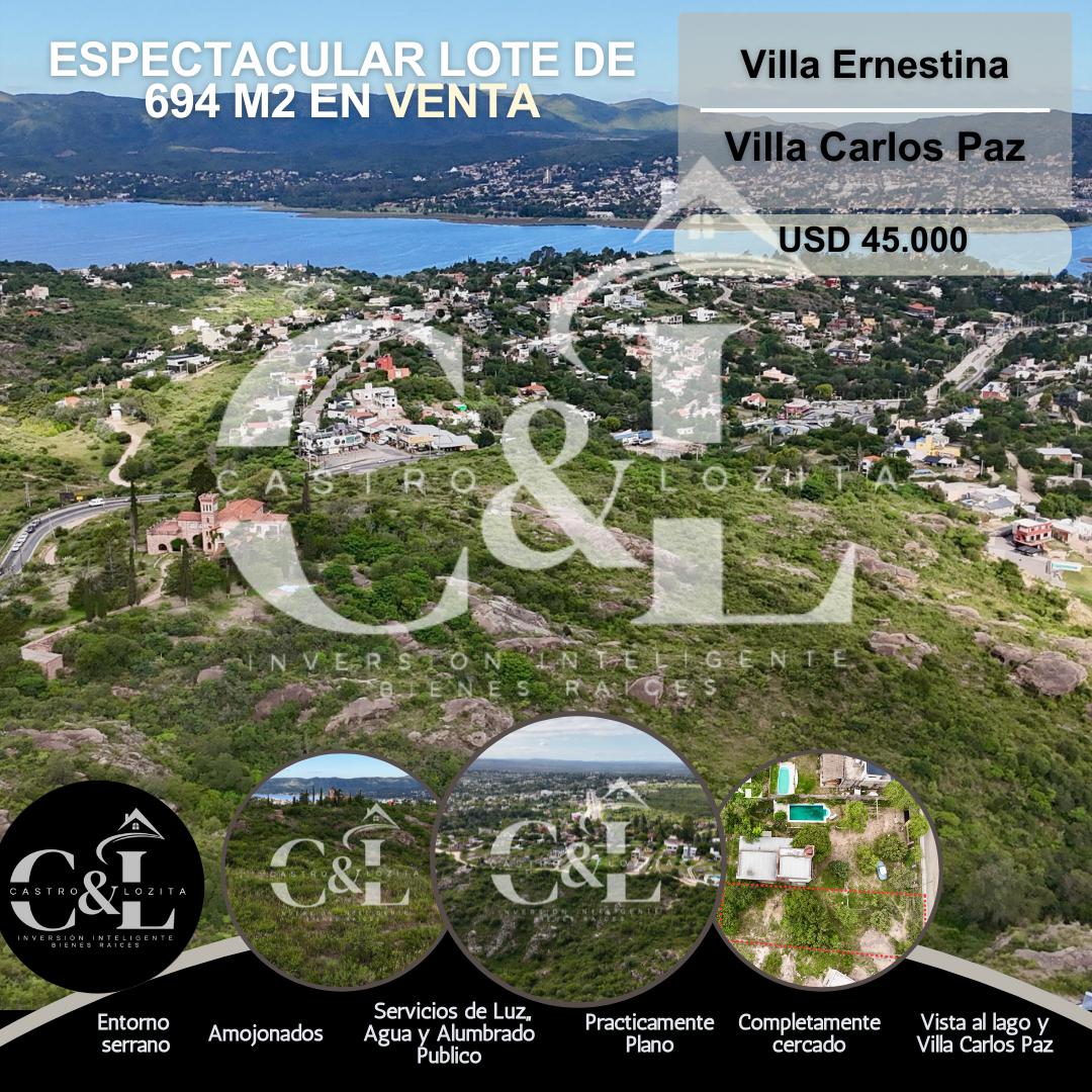 ESPECTACULAR LOTE de 694M2  EN VILLA ERNESTINA -VILLA DEL LAGO, VILLA CARLOS PAZ