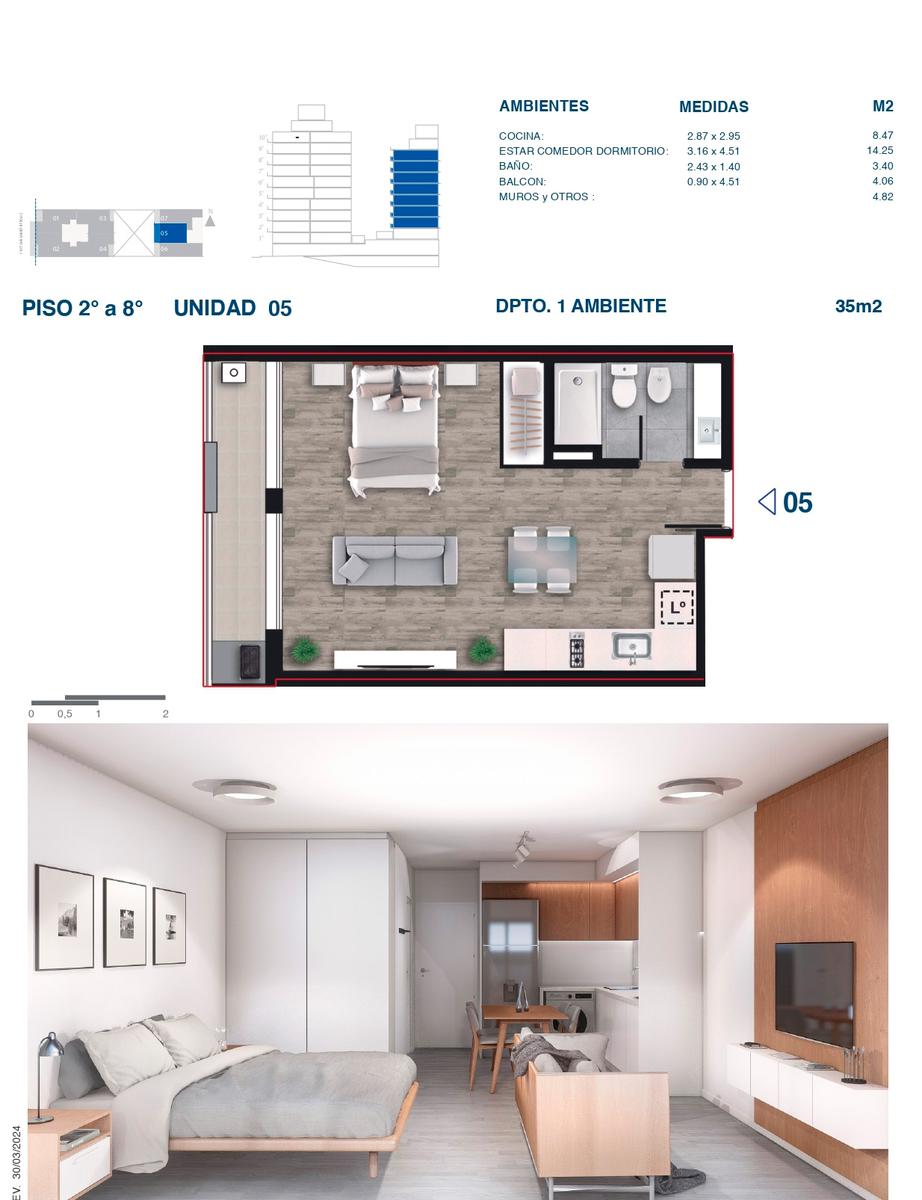 Departamento monoambiente , amenities - Juan M. de Rosas 1100 - Martin Rosario  Venta